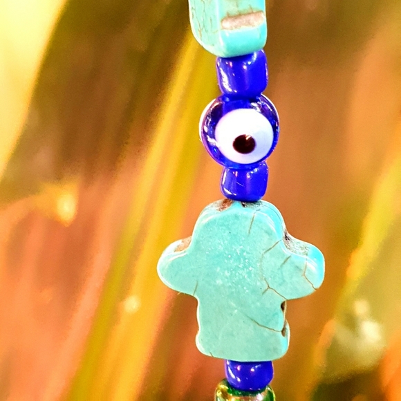 Turquoise Hamsa Hand Evil Eye Buddha Necklace - Picture 6 of 8